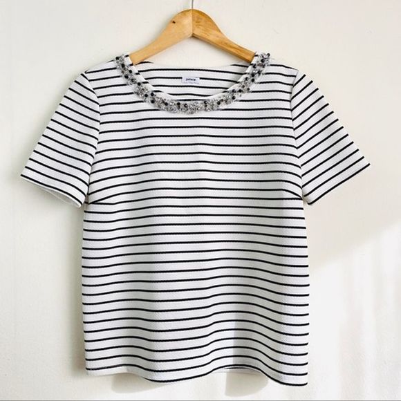 Pimkie Tops - Pimkie | Embellished Striped Short-Sleeved Top